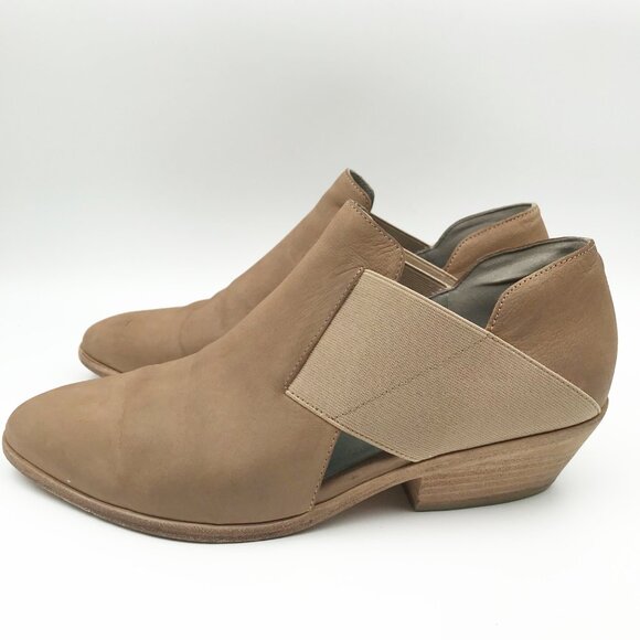 EILEEN FISHER Tan Leather Pointed Toe Slip On Block Heel Ankle Boots Womens 8.5 - Picture 4 of 11